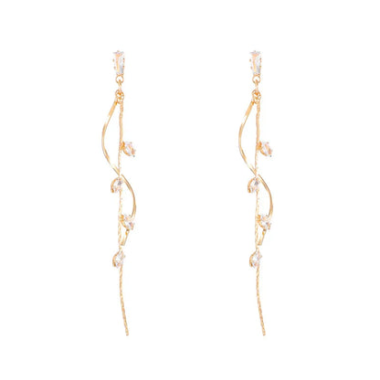 Korean Fashion Long Crystal Tassel Earrings - Luxury Twisted Zircon Design for Women, Trending Jewelry