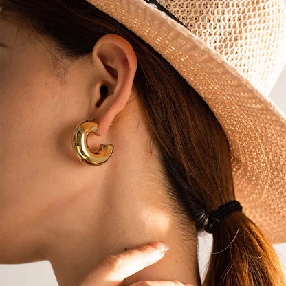 Gold & Silver C-Hoop Huggie Earrings – Chunky Minimalist Jewelry