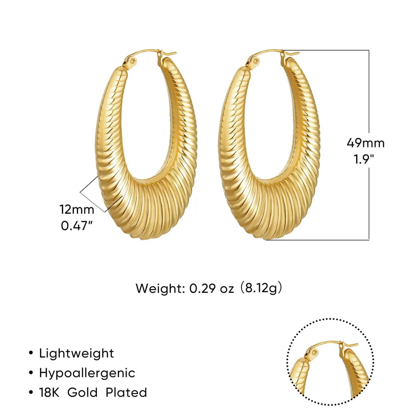 Gold-Plated Stainless Steel Boho Hoop Earrings – Vintage Gift for Her