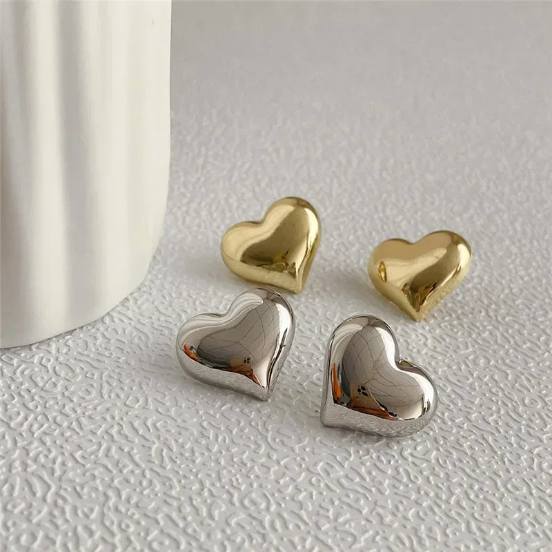Gold Heart Stud Earrings - Minimalist Bridal & Fashion Jewelry