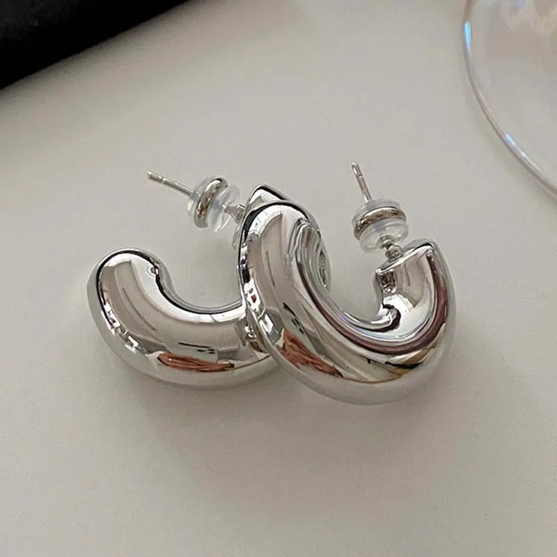 Gold & Silver C-Hoop Huggie Earrings – Chunky Minimalist Jewelry