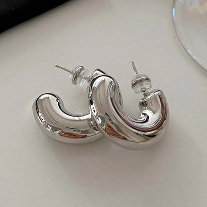 Gold & Silver C-Hoop Huggie Earrings – Chunky Minimalist Jewelry