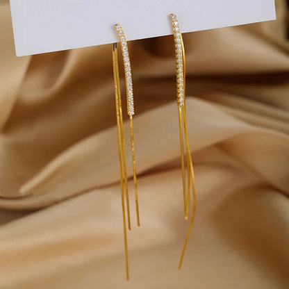 Korean Fashion Long Crystal Tassel Earrings - Luxury Twisted Zircon Design for Women, Trending Jewelry