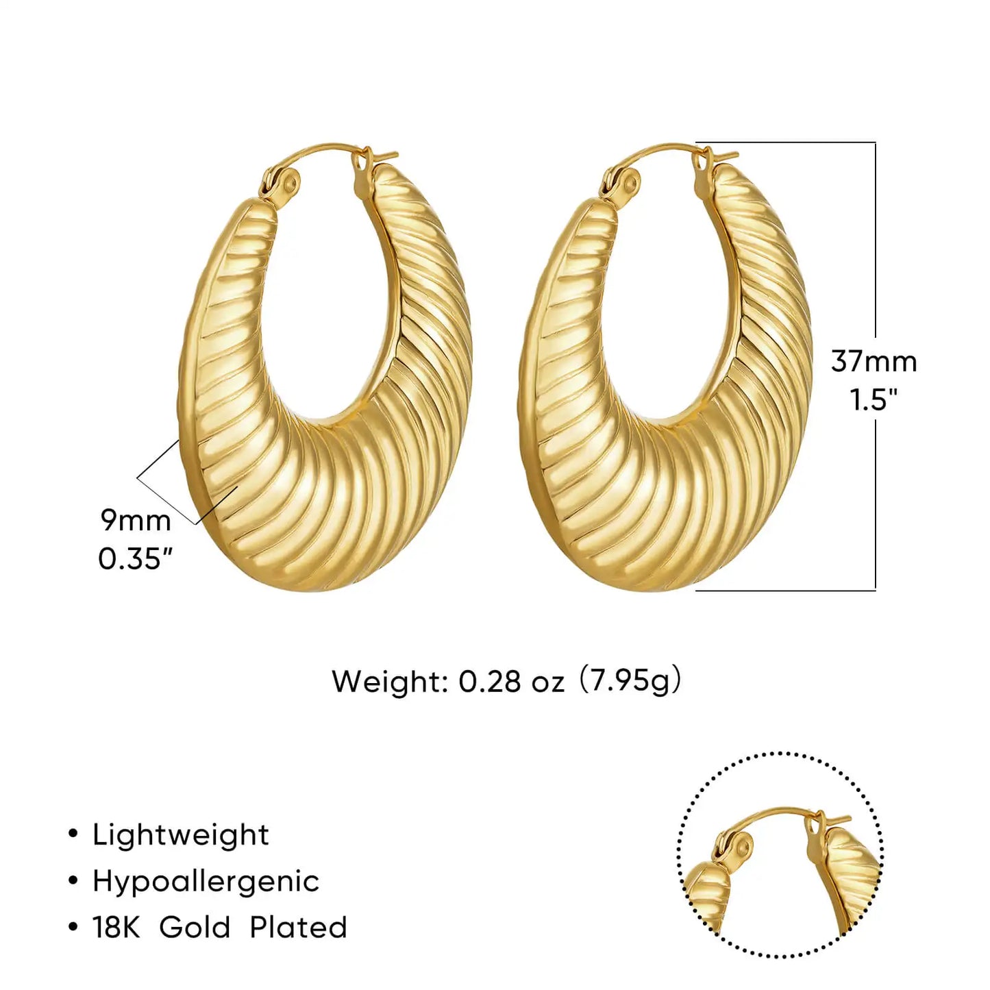 Gold-Plated Stainless Steel Boho Hoop Earrings – Vintage Gift for Her
