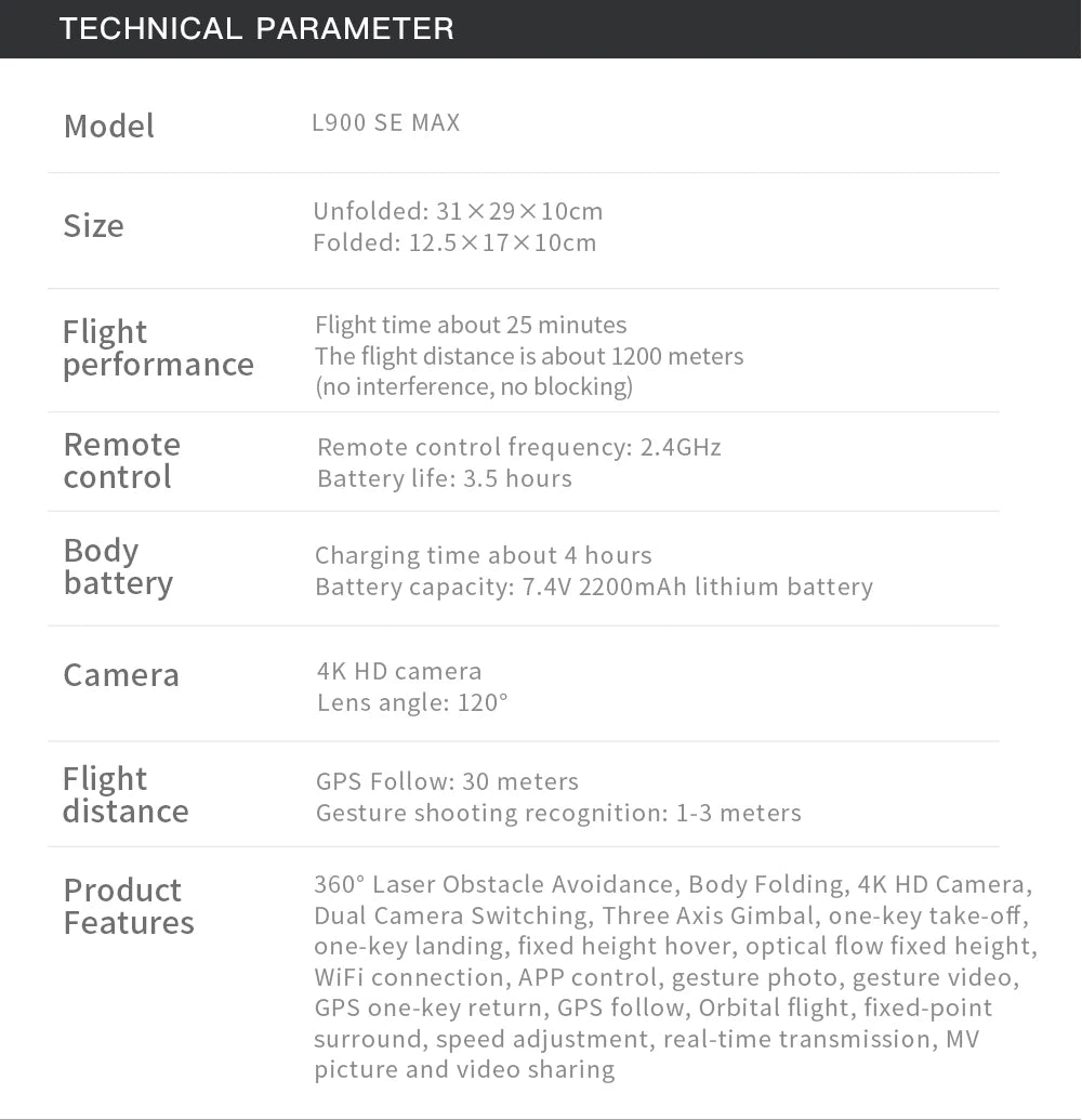 L900 Pro SE MAX 4K GPS Drone with Dual HD Camera & Obstacle Avoidance