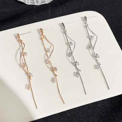 Korean Fashion Long Crystal Tassel Earrings - Luxury Twisted Zircon Design for Women, Trending Jewelry