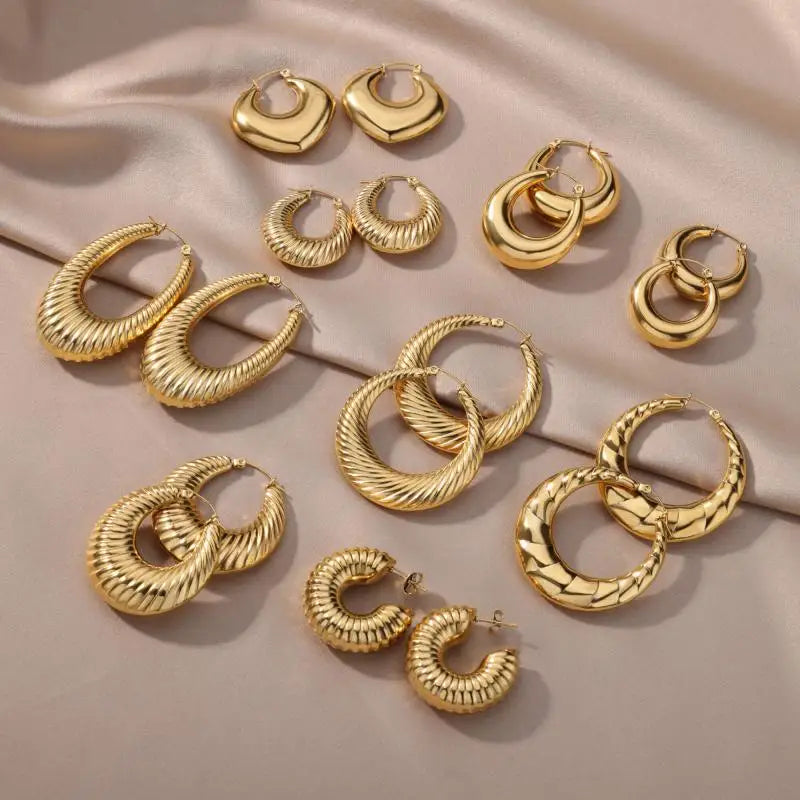 Gold-Plated Stainless Steel Boho Hoop Earrings – Vintage Gift for Her