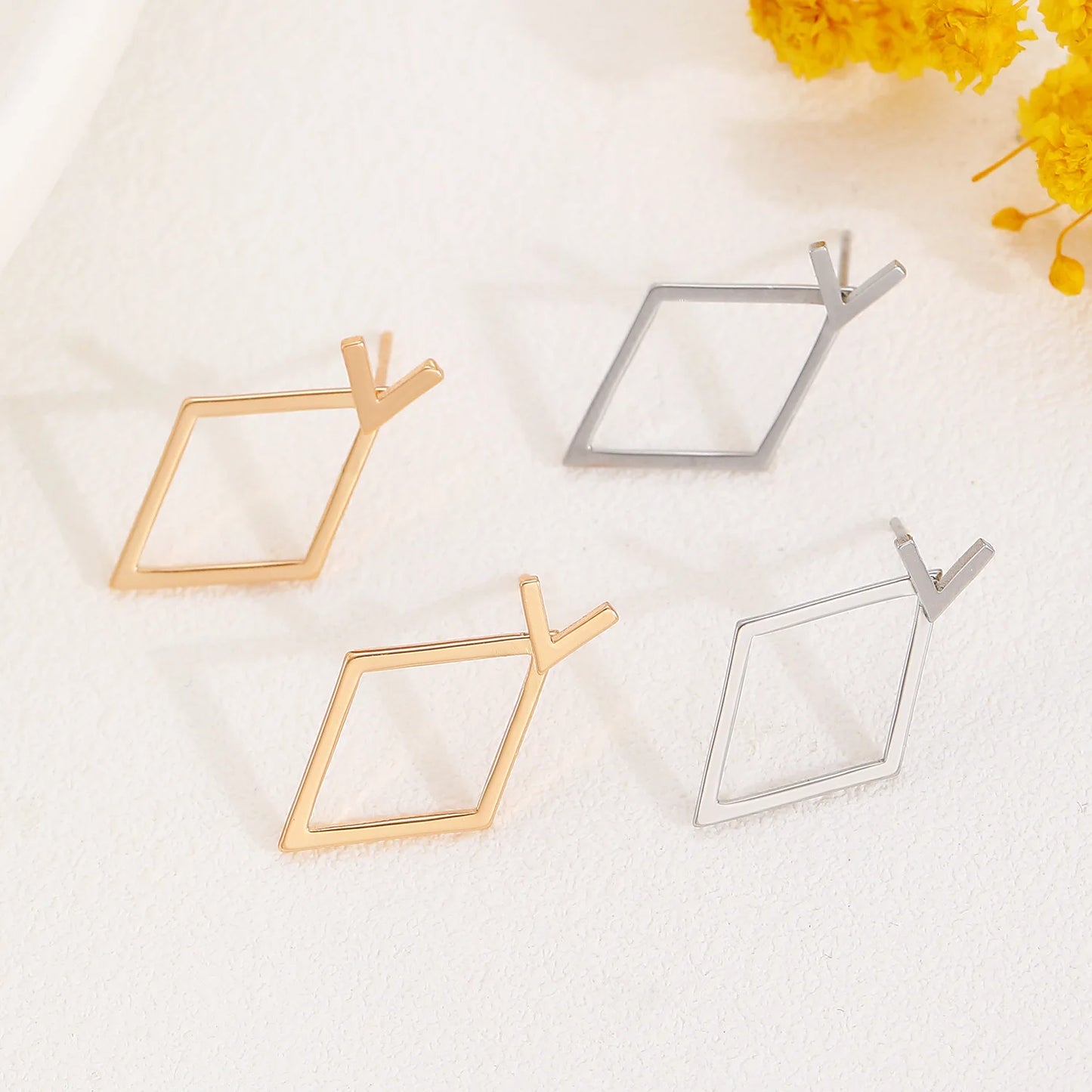 Retro Geometric Square & Triangle Stud Earrings - Fashion Jewelry Gift