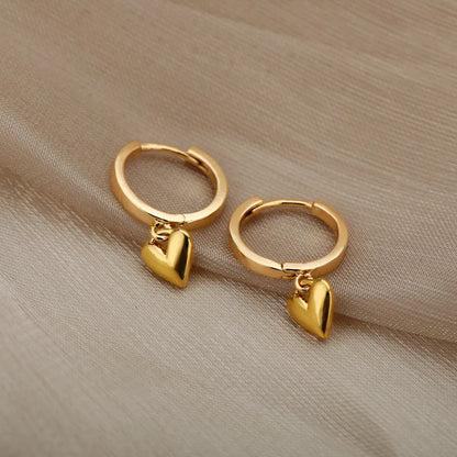 Zircon Heart Hoop Earrings – Gold Stainless Steel, Waterproof