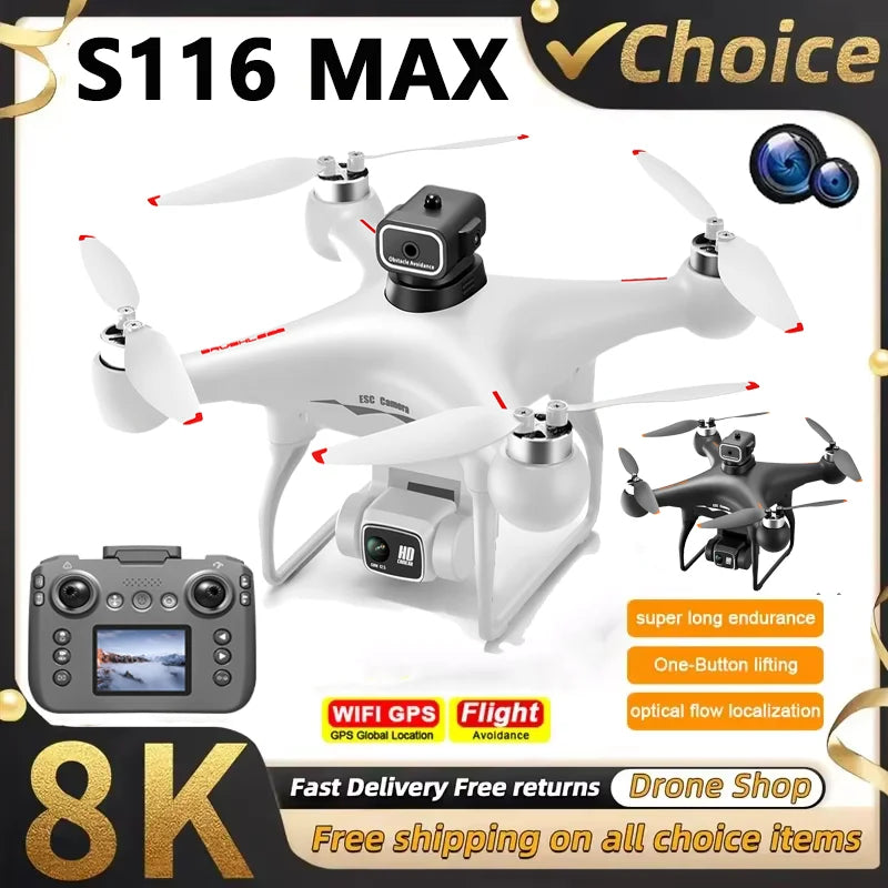 S116 MAX Drone 8K ESC HD Camera Brushless Motor Obstacle Avoidance Helicopter One Key Take off Optical Flow Quadcopters Toy Gift