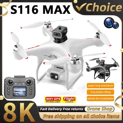 S116 MAX Drone 8K ESC HD Camera Brushless Motor Obstacle Avoidance Helicopter One Key Take off Optical Flow Quadcopters Toy Gift