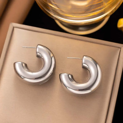 Gold & Silver C-Hoop Huggie Earrings – Chunky Minimalist Jewelry