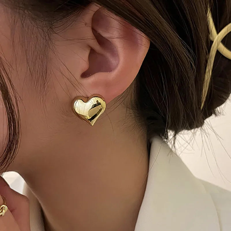 Gold Heart Stud Earrings - Minimalist Bridal & Fashion Jewelry