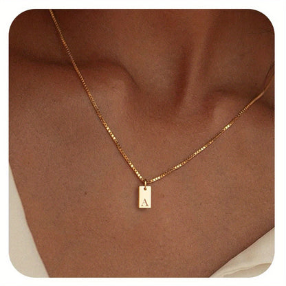 Square Initial Pendant Necklace – Stainless Steel Alphabet Jewelry