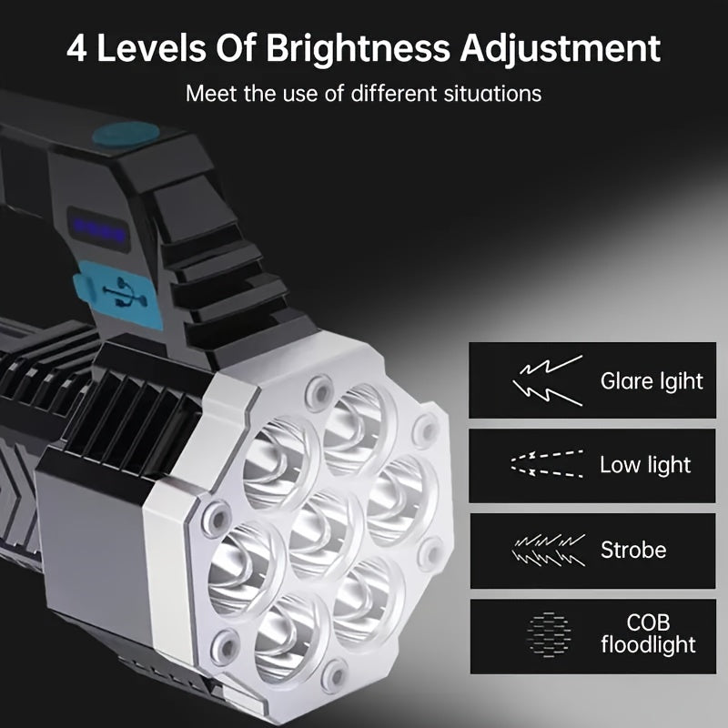 1pc Rechargeable LED Flashlight - High Power, Portable, And Durable With Built-in COB Battery For Outdoor Activities