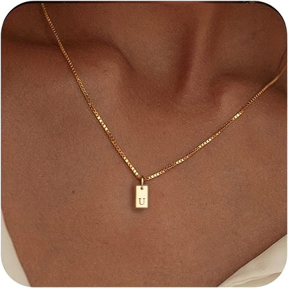 Square Initial Pendant Necklace – Stainless Steel Alphabet Jewelry