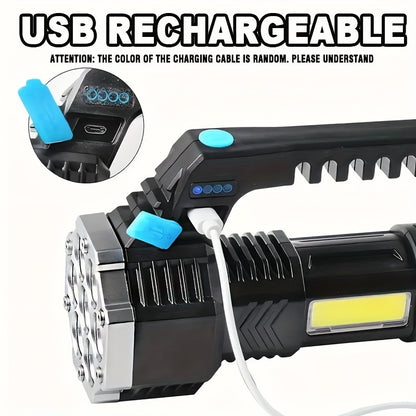 1pc Rechargeable LED Flashlight - High Power, Portable, And Durable With Built-in COB Battery For Outdoor Activities