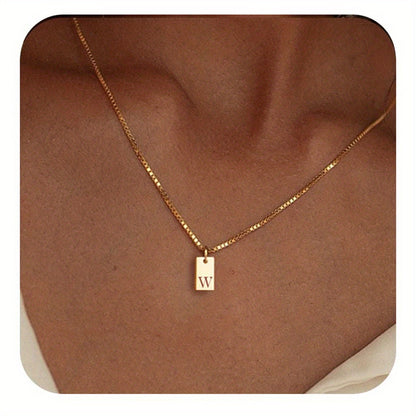 Square Initial Pendant Necklace – Stainless Steel Alphabet Jewelry