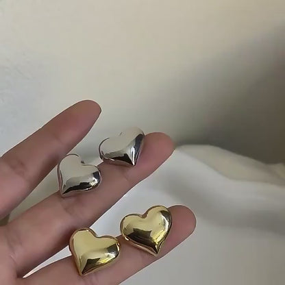 Gold Heart Stud Earrings - Minimalist Bridal & Fashion Jewelry