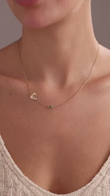Custom Paw Print Heart Necklace – Engraved Name & Birthstone Charm